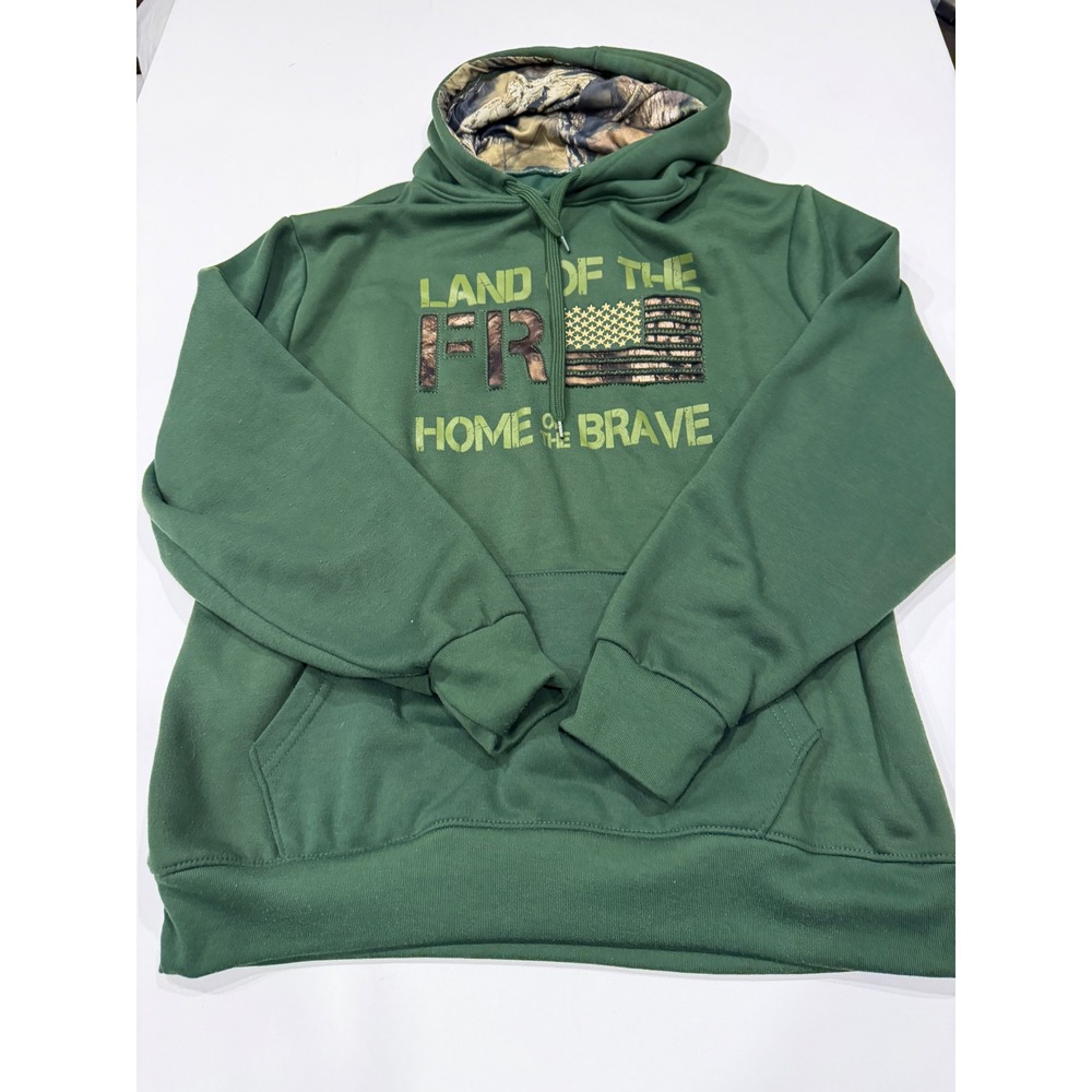 Mossy Oak Hoodie L Land of Free Home Brave Camo Flag Patriotic Americana